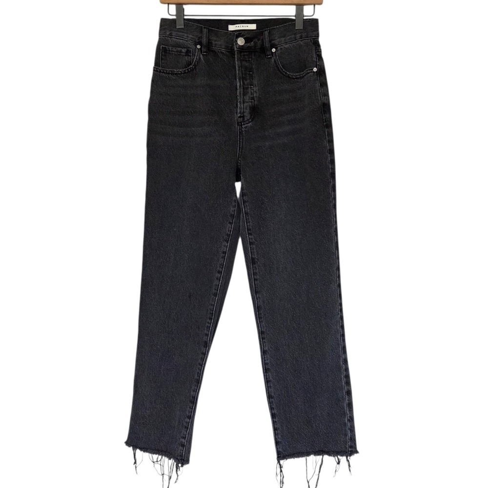 PacSun High Rise Straight‎ Leg Jeans Black Raw Hem 90s Minimal Grunge Womens 26